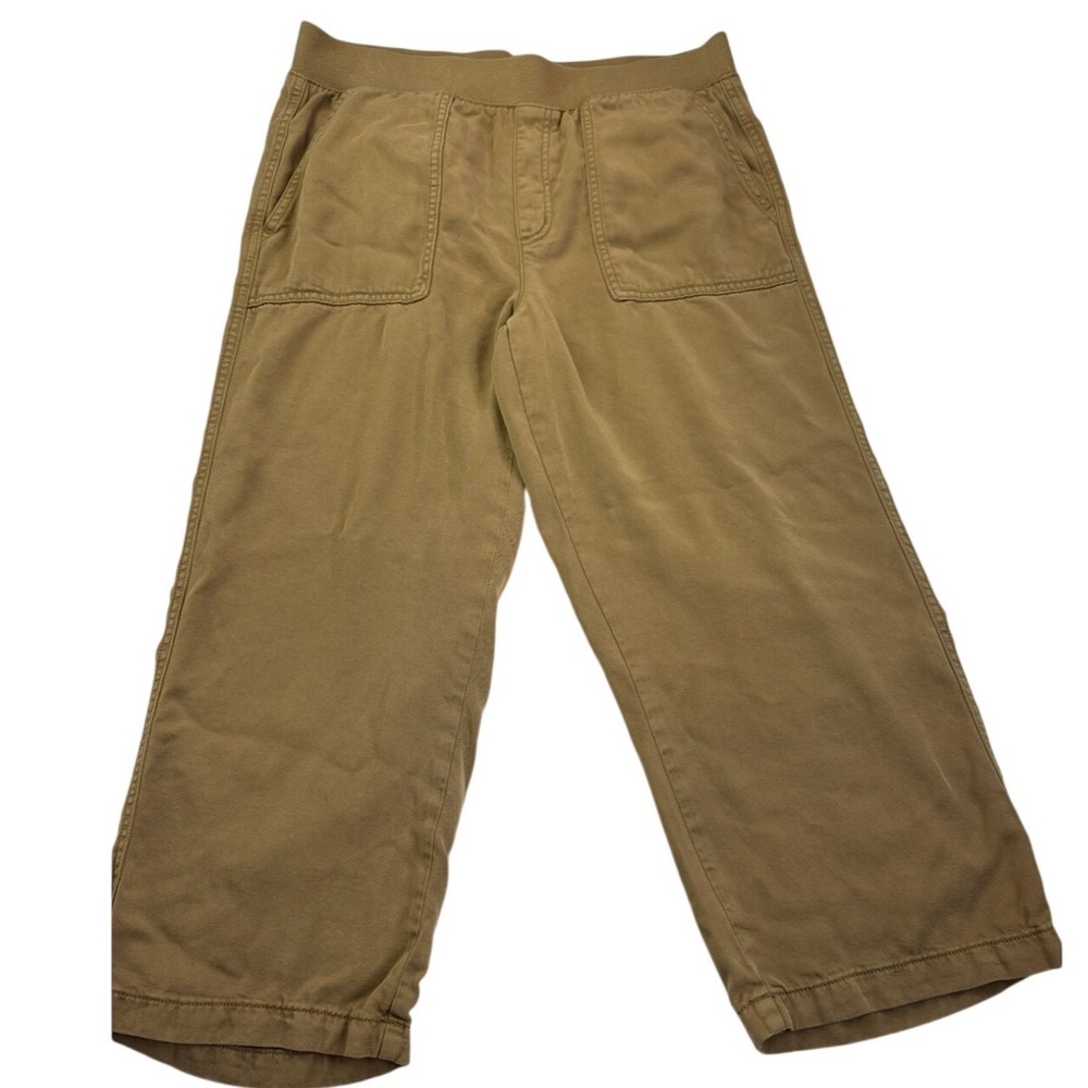 St Johns Bay Tencel Lyocell Wide Leg Crop Pants Tan Khaki XL Elastic Waist
